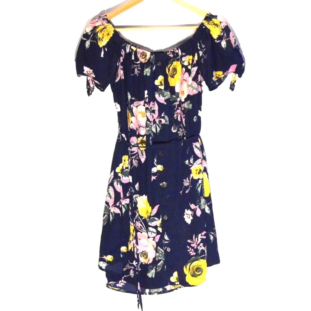 Rue 21 Womens Floral Off The Shoulder Mini Dress Navy Blue Size L 1-00149